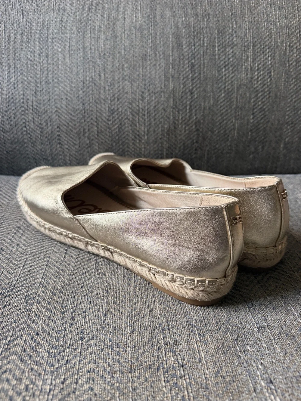 Sam Edelman Kenley Gold Leather Rounded Toe Slip On Espadrilles Flats Size: 10